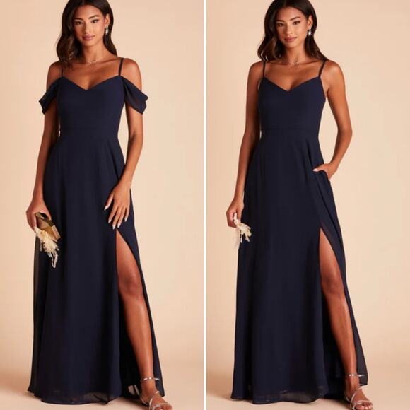 BIRDY GREY Devin Convertible Maxi Formal Bridesmaid Dress Chiffon Navy Sz Large - Picture 1 of 7